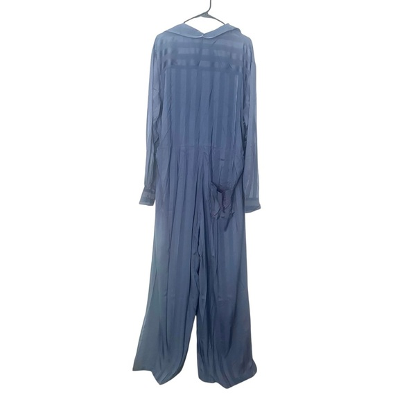 Choosy Women's Slate Blue Deep V Striped Satin Jumpsuit Size 20 NWT - Picture 3 of 7